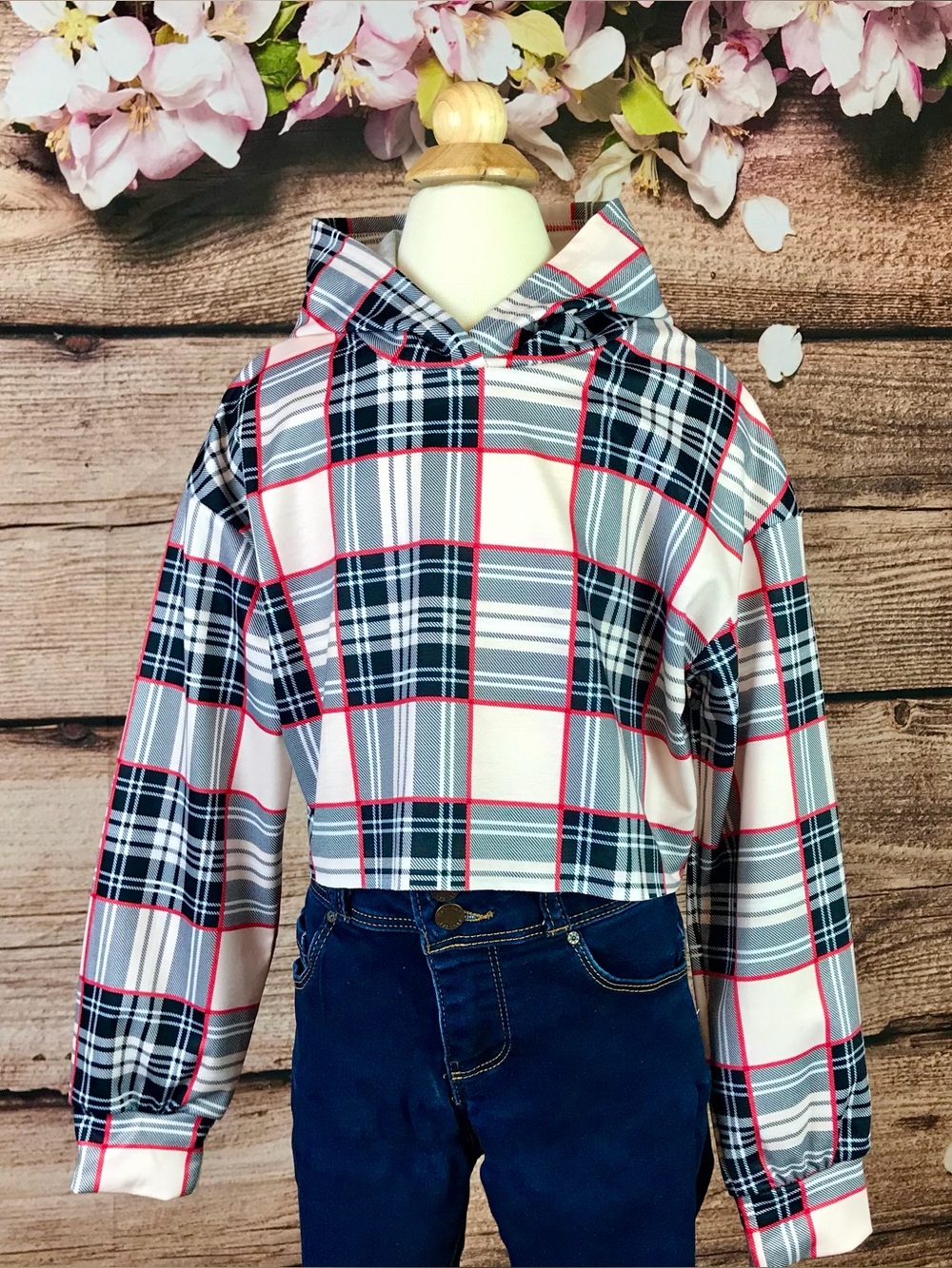 New Little Girls Multicolor Tartan Hooded Crop Top 8Y